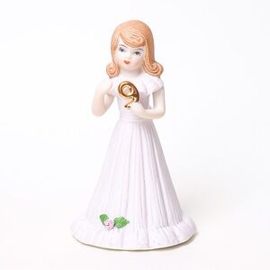 Growing Up Birthday Girl Pink Dress Figurine Age 9 Brunette